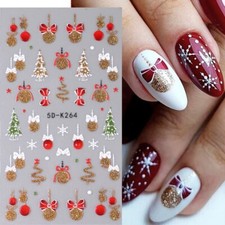 5D Nail Art Stickers Decals Embossed Christmas Tree Snowflakes Baubles Bows 264G