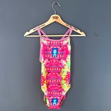 Ladies Dolfin Uglies Pink Green Print Swimming Costume Swimsuit Size 8
