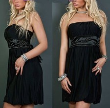 Sexy Miss Trendy Women's Girly Bandeau Mini Dress Black Satin Band New M/L 36/38
