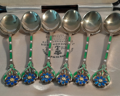 Six hallmarked enamelled - six,