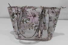 Guess Bag Large Handbag Faux Leather Tag Logo Floral Tote  Green Flowers Pink