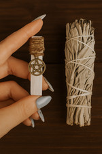 Selenite Wand & Sage Smudge Stick Cleansing Set for ritual use