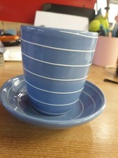 Blue With White Stripe Mug And Saucer 10cms H.  9 Cms W