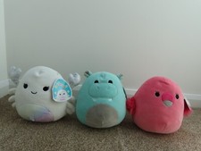 3 X 7" SQUISHMALLOWS HANK HIPPO, MAGELA RAINBOW CRAB & COOKIE FLAMINGO W/TAGS