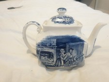 VTG Porcelain Staffordshire Liberty Blue Tea Pot HISTORIC COLONIAL SCENES