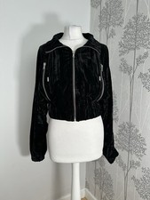 Zara Black Cropped Crushed Velvet Zip Up Jacket Size XS