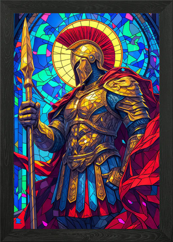 Stained glass warrior framed - warrior,