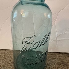 Vintage Ball Perfect Mason Aqua Blue Glass Jar 1923-1933 Original
