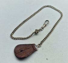 Antique Metal Pocket watch chain & Leather 15 " Long / W058
