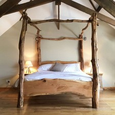 Rustic Oak Four Poster Tree Bed | Unique Handmade Canopy Bed Frame