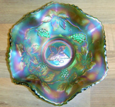 Fenton Glass Irridecent Bowl Grape & Vine Pattern Dates 1930's