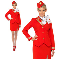 Trolley Dolly Costume Ladies Virgin Air Hostess Cabin Crew Fancy Dress UK 8-18