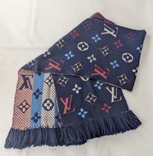 Louis Vuitton Rainbow Wool/Silk Logomania Scarf Blue 100% Authentic.
