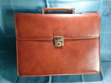 Vintage 90s Equator London Brown Leather Briefcase Bag 39x30 cm