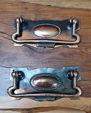 2 ANTIQUE ART NOUVEAU DRAWER PULL HANDLES RECLAIMED, METAL WITH COPPER TONE