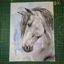 ? Anna Swift Original Water Painting - Signed - Certificate - "Grey Horse" ?