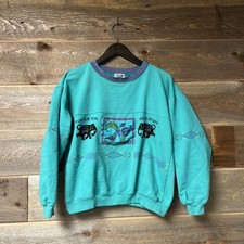 Vintage Ton Sur Ton Elephant India Aztec Tribal Unisex Sweatshirt M