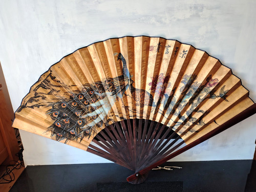 Large chinese folding fan - chinese, red
