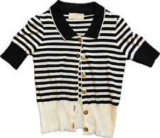 Short Sleeve Knitted Cardigan Sailor Stripe Black White Peter Pan Collar Uk 12