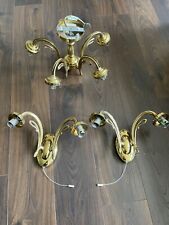 BHS Brass 5 Arm Chandelier Downlight & 2 off BHS Brass Dual Wall Lights