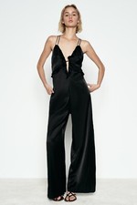 ZARA Satin Wide Jumpsuit Black