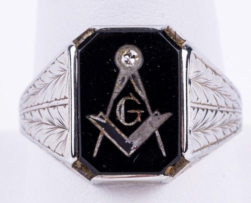 Vintage masonic ring 18k white - masonic,
