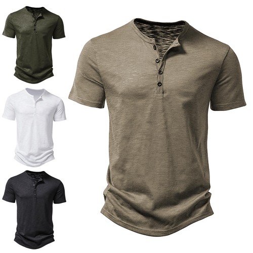 Men plain short sleeve henley - men,