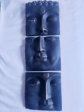 Buddha 3D Wall Art Plaques Set Unusual Trio Meditation Black Zen home/ garden