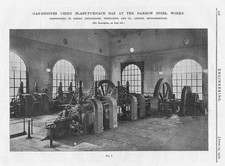 1910 3x Antique Engineering Prints - Gas Engines Using Blast Furnace at Barrow