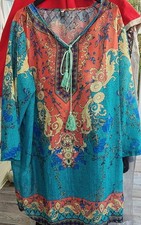 ladies tunic kaftan beach top mini dress orange blue green Size 3xl 44" size 18