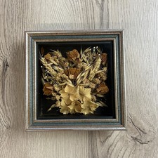 Vintage Floral Square Gold Green Frame Dried Flowers Art Picture 