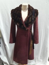 Tara Jarmon 100% Wool Faux Fur Collared Wool Coat- 38