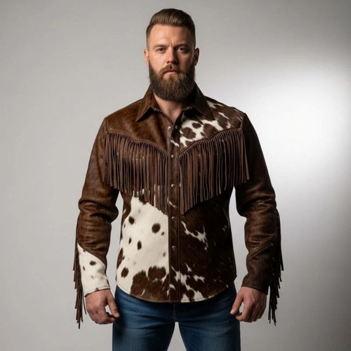 Men western cowhide jacket - cowhide,