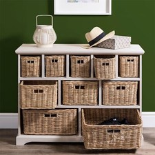 Large 10 Basket Chest of Drawers Wicker Storage Hallway TETBURY Furniture