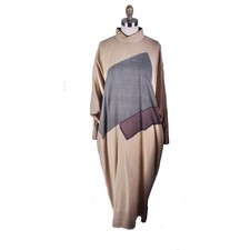 VTG 1980s Vuokko Finland Abstract Wool Voile Dress Gray Mulberry Tan M