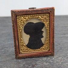 Antique 19c Portrait Miniature Small Silhouette Folk Art Picture wearing a hat