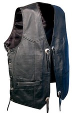 Men's Real Leather Waistcoat Motorcycle Biker Concho Black Gillet - CLEARANCE