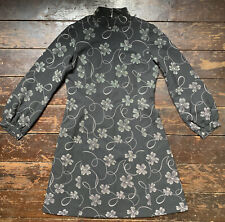 Vtg 60s Black White Floral A- Line  Mod Handmade Mini Twiggy Go-Go Dress S