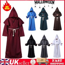 Adult Unisex Halloween Robe Hooded Cloak Costume Cosplay Monk Suit Priest Role