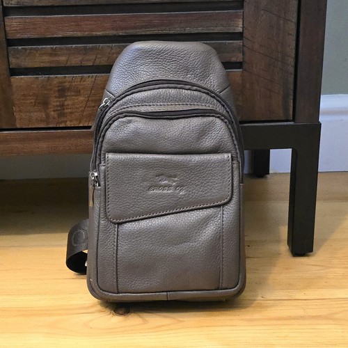 Brown leather sling bag - brown,