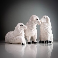 Vintage White Ceramic Sheep Figurine Set Porcelain Lambs Farm Animal Decor 1950s