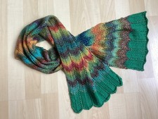 Hand Knitted Ladies Wool Neck Scarf Orange/Blue/Purple/Green Autumnal Pattern