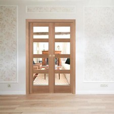 Internal rebated french doors composite oak doors Shaker 4 light clear glass