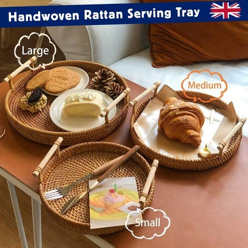 Handwoven rattan serving - rattan, tray