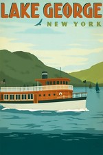 361646 Lake George Rowing Runabout Water Craft Boat Sport Print Poster