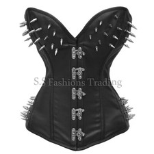 Overbust Steampunk Goth Style Leather Corset Spikes & Steel Boned Retro Corset