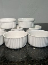 Set of 8 White Porcelain Ramekins Fluted Design 8cm Mixed Styles Dessert Pots