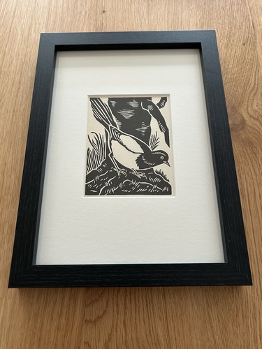Magpie framed woodcut - framed,