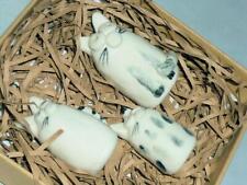 3 HAND MADE CLAY CERAMIC MINIATURE MINI CAT ART SCULPTURE FIGURES BOXED SET