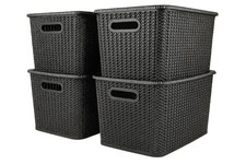 Extra Large Rattan Design Storage Boxes Set – 4 Piece – 21 oz with Lids & Han...